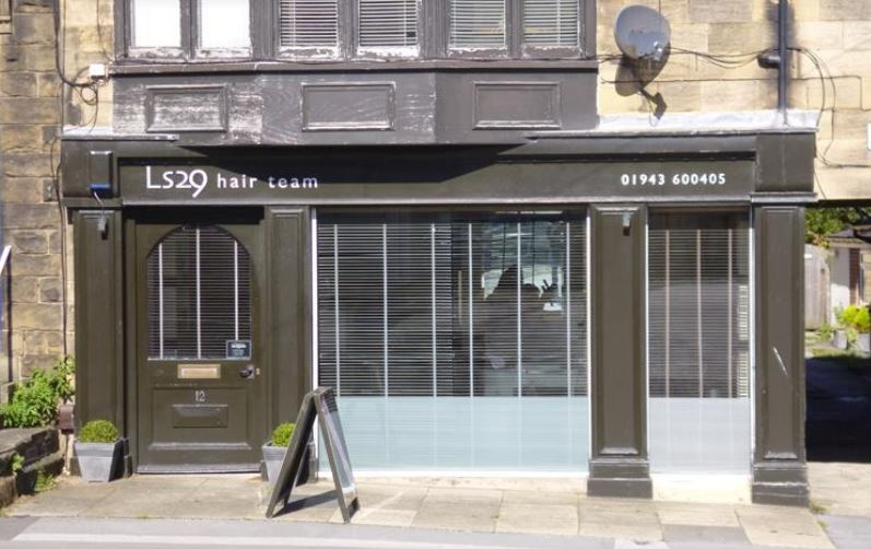 LS29 Hair Team's dark-fronted salon at 12 Skipton Road, Ilkley